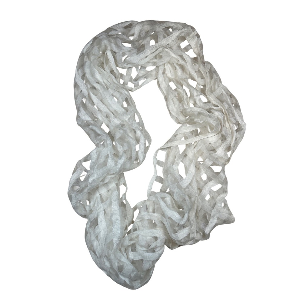 Christopher & Banks White Lattice Open Weave Infinity Scarf Lightweight Rayon